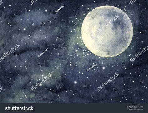 Watercolor Painting Night Sky Full Moon Stock Illustration 1934261117 ...