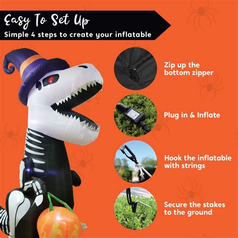 Jumbo Halloween Skeleton Dinosaur Inflatable 8 Ft Joiedomi