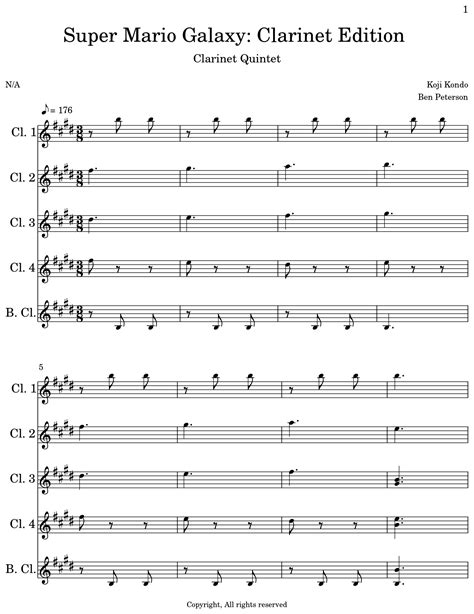 Super Mario Galaxy Clarinet Edition Sheet Music For Clarinet Bass