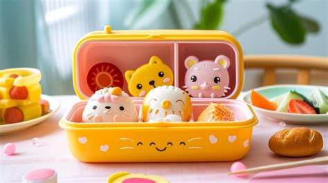 Premium Photo Adorable Animal Bento Box With Rice Balls Generative Ai