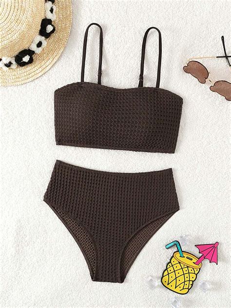 Conjunto de bikini de dos piezas marrón para niña preadolescente traje de baño con corte sin