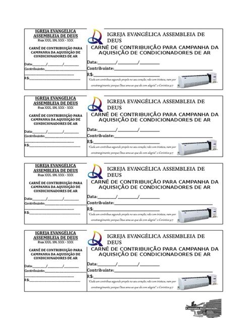 Igreja Assembleia Deus carnê contribuição ar condicionado PDF