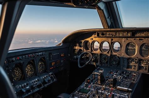 Premium Photo | A view of the cockpit of a plane with the cockpit ...