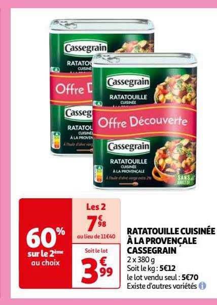 Promo Ratatouille Cuisinée à La Provençale Cassegrain chez Auchan