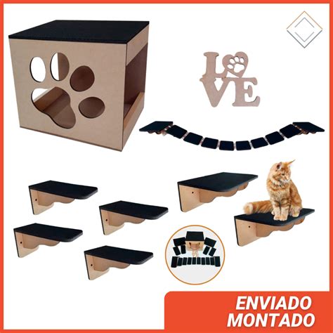 Playground Para Gato 8 Pcs Em Mdf Feltro Ponte Prateleira Degrau