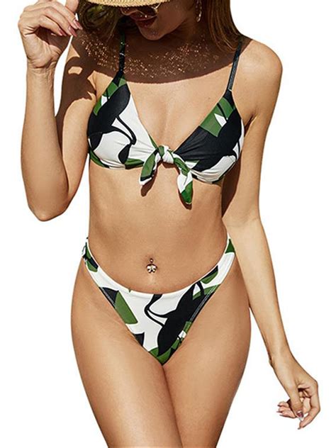 Pfysire Women Sexy Floral Bikini Set Tie Front Thong Swimsuit Bathing Suit Green M Walmart