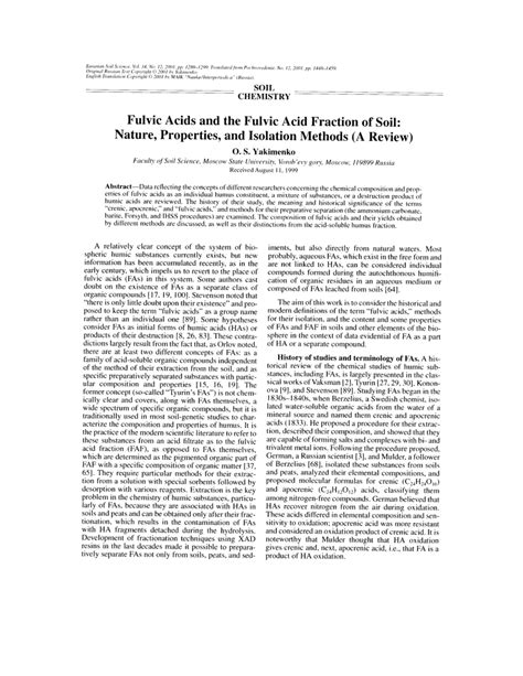 Pdf Fulvic Acids And The Fulvic Acid Fraction Of Soil Nature