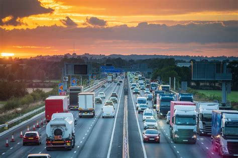 Heavy Traffic In Blurry Motion On Uk Motorway In England Stock Image