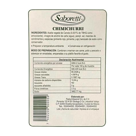 Aderezo Chimichurri Saboretti Para Carnes Y Ensaladas 250 G Bodega