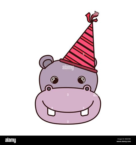 Head Of Hippo With Party Hat On White Background Stock Vector Image