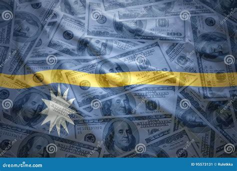 Colorful Waving Nauru Flag On A Dollar Money Background Stock