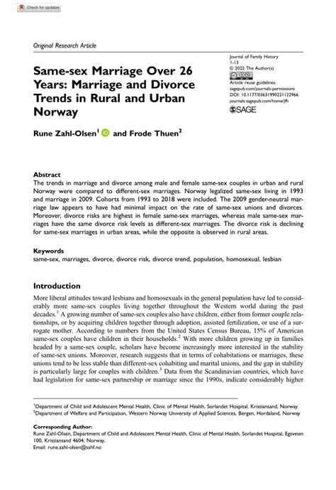 PDF Same Sex Marriage Over 26 Years Marriage And Divorce Trends In Rural And Urban Norway