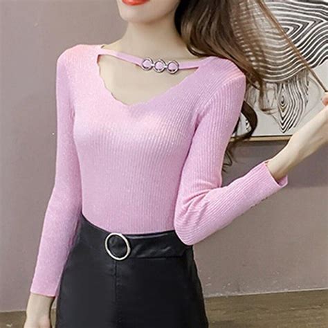 Buy Autumn Winter Long Sleeve Knitted Sweater Thin Pullover Women