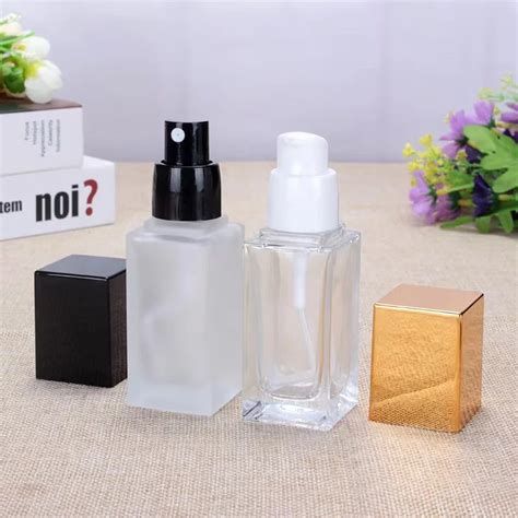 Square Empty Pump Bottle Glass Liquid Foundation Container Transparent