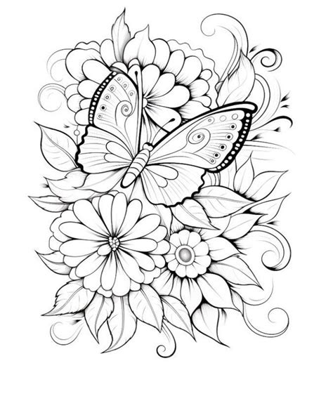 100 Floral Adult Coloring Pages Etsy Butterfly Coloring Page Adult