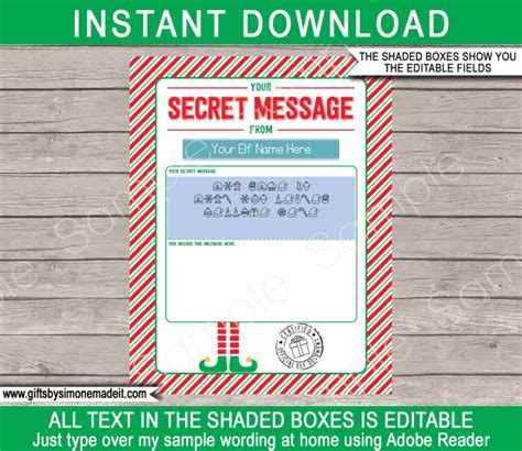 Elf Secret Message Printable Template Decoder Labels Christmas