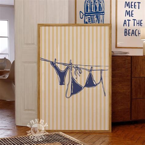 Kna Prints 1 Pc Poster Bikini Print Navy Blue Summer Print Beachy Preppy Stripes Print