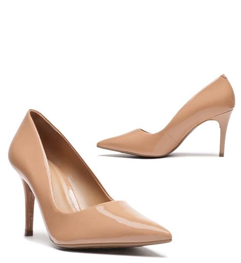 Scarpin Nude Verniz Salto Fino Bico Fino Pale Nut Arezzo