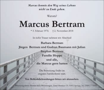 Traueranzeigen Von Marcus Bertram Trauerportal Ihrer Tageszeitung