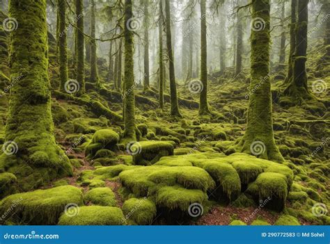 Ancient Forest With Towering Trees Stock Image