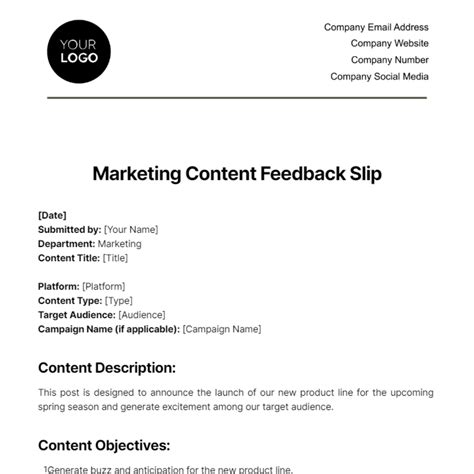 marketing content feedback slip template edit