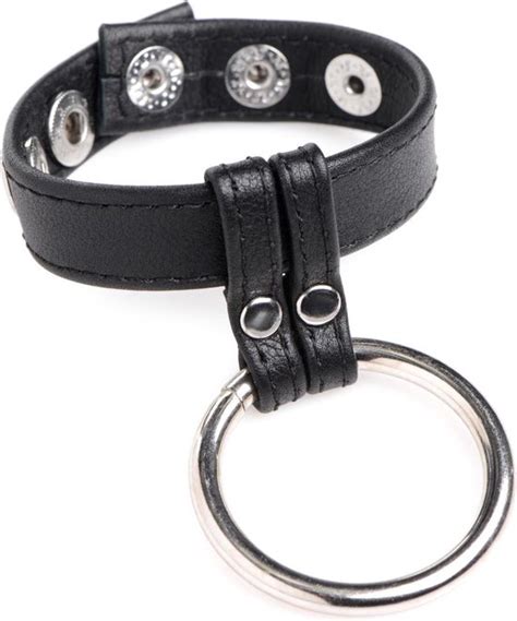 Strict Leather Cock Gear Leren Cockring Met Metalen Ring Dildo Vibrator Penis Bol