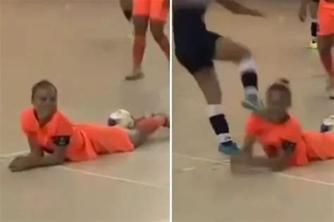 Shocking Moment Female Futsal Player Kicks Showboating Opponent In The