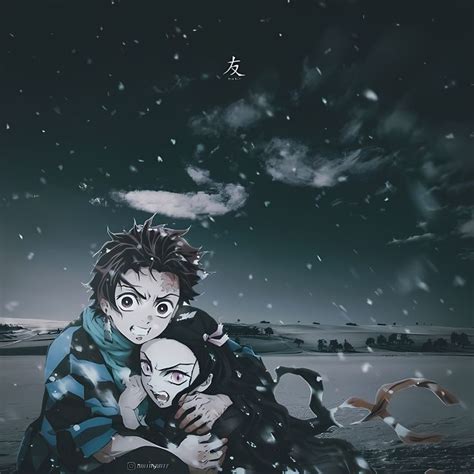 two people are hugging in the snow under a night sky with clouds and ...