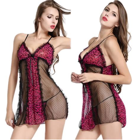 Night Wear Sexy Nightgown See Through Lingerie Leopard Nighty Sheer