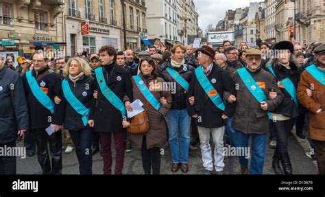 Paris France Religious Group Free Masons Marching In Pro Gay Marriage Demonstration With