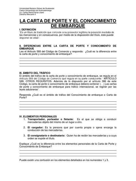 Guía Carta De Porte Y Conocimiento De Embarque 1 Conocimiento De