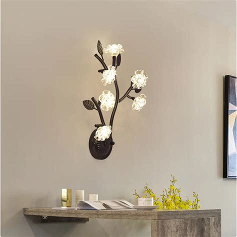 Bedside Wall Lamp Flower 4 Heads Led Lamps Modern Stairs Aisle Lamp Originality Glass Flower