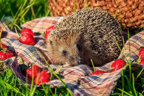 European hedgehog in natural garden habitat with green grass. | Free Photo