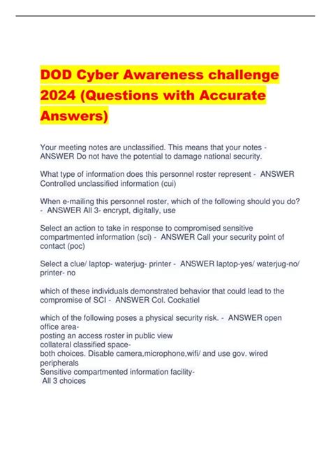 DOD Cyber Awareness challenge 2024 (Questions with Accurate Answers