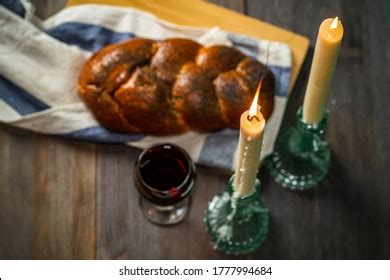 Shabbat Shalom Challah Bread Shabbat Wine Stock Photo 1777994684 ...