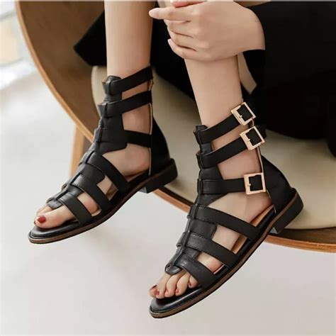 Jual Naladiva Shoes Sandal Gladiator Black Wanita Sandal Flat