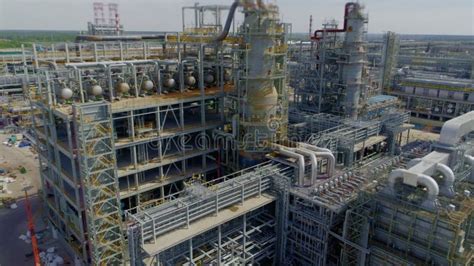 Production Tower With Pipes And Grounds At Refinery Plant Stock Video