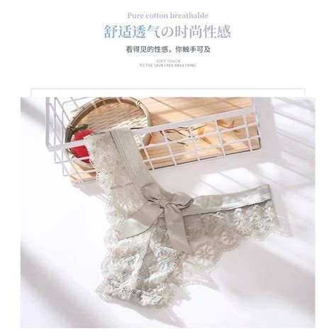 String Tanga Sexy Pour Femmes Dentelle Bow Bikini Culotte Perle Silky Comfy Lace Brife Noir