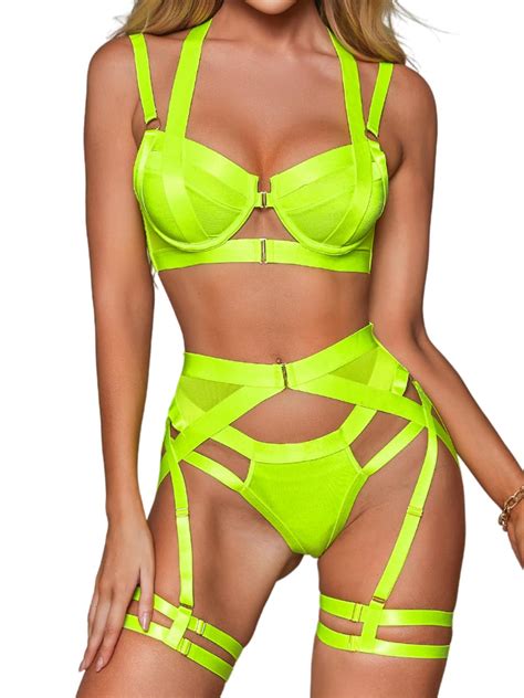 Kaei Shi Garter Belt Thong Lingerie For Women Strappy Racerback Sexy Lingerie Harness Garter Leg