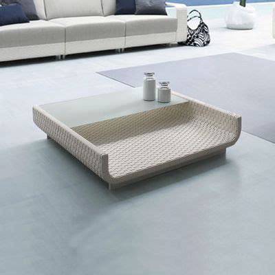 White Square Rattan Outdoor Coffee Table With Frosted Glass Tabletop Homary