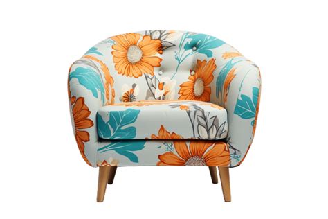 An Orange And Blue Floral Chair With A Wooden Frame 27291768 Png