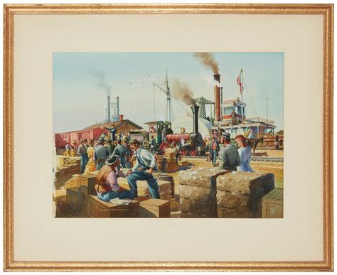 Sold Price: Lloyd Harting, (1901-1974), Steamboat and train by the