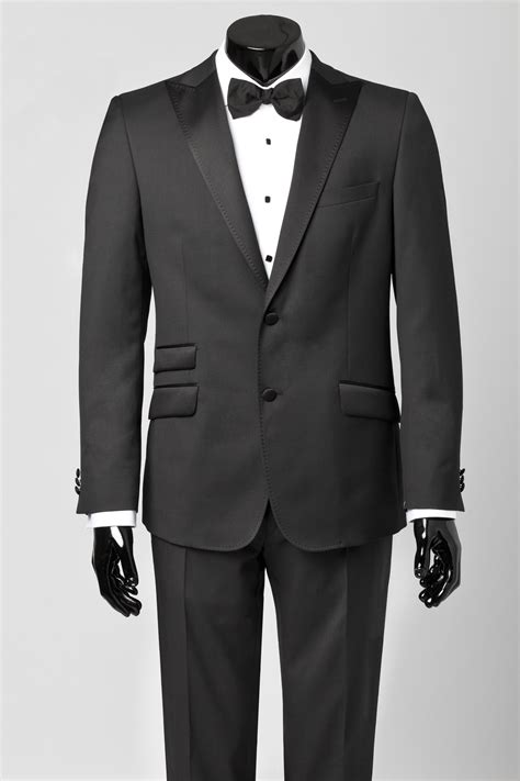 Black Tux With Two Buttoned Jacket White Shirt With Black Buttons And