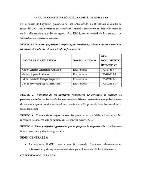 Acta de Constitución Del Comité de Empresa 1 | PDF | Gobierno