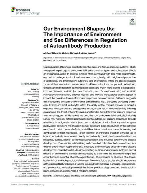 Pdf Our Environment Shapes Us The Importance Of Environment And Sex Differences In Regulation