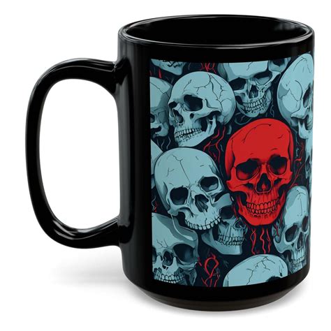 Goth Skulls Coffee Mug, Edgy Red and Blue Gothic Design, Quirky Gift