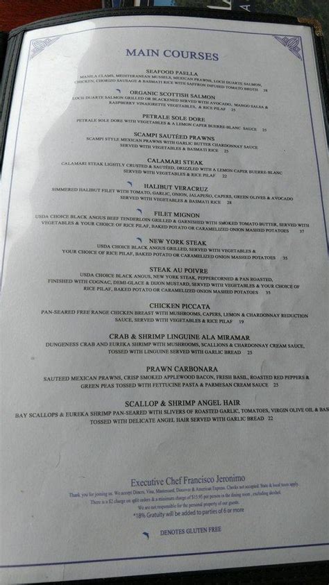 Menu at Miramar Beach Restaurant, Half Moon Bay