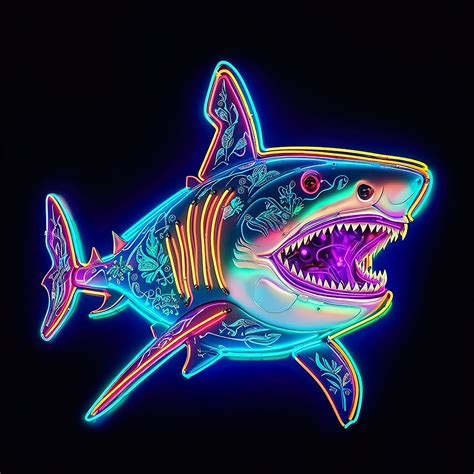 Neon Shark Art Design Digital Download Png File. - Etsy