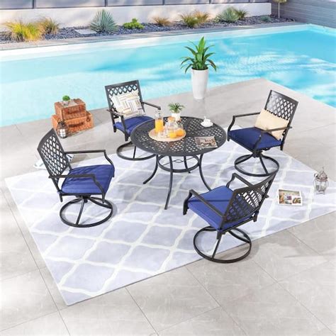 Patio Festival Piece Round Metal Outdoor Dining Set With Blue