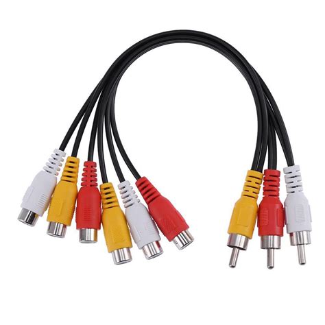 AU Black 25cm 3RCA Male Jack to 6RCA Female Plug Audio Video AV Adapter ...